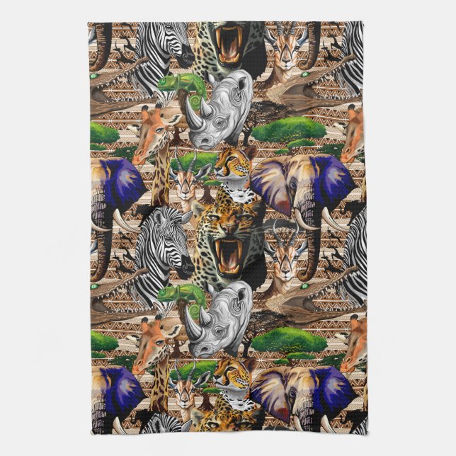 Wild African Savanna Animals Tea Towel (Vertical)