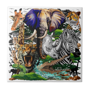 Wild African Savanna Animals Tile