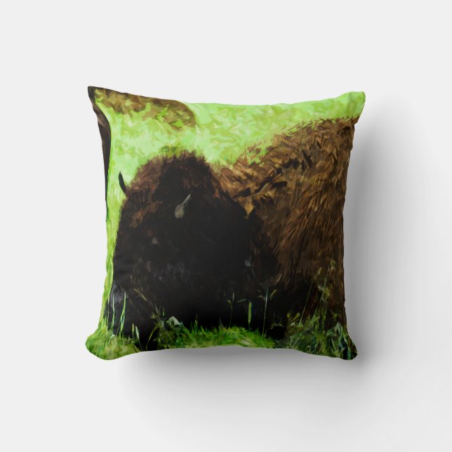 Wild American Bison Abstract Impressionism Cushion (Front)