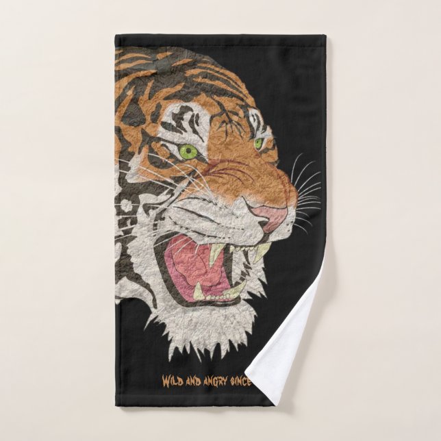 Wild and angry tiger Awesome watercolor painting Hand Towel (Hand Towel)