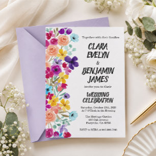 Wild and colourful floral wedding invitation