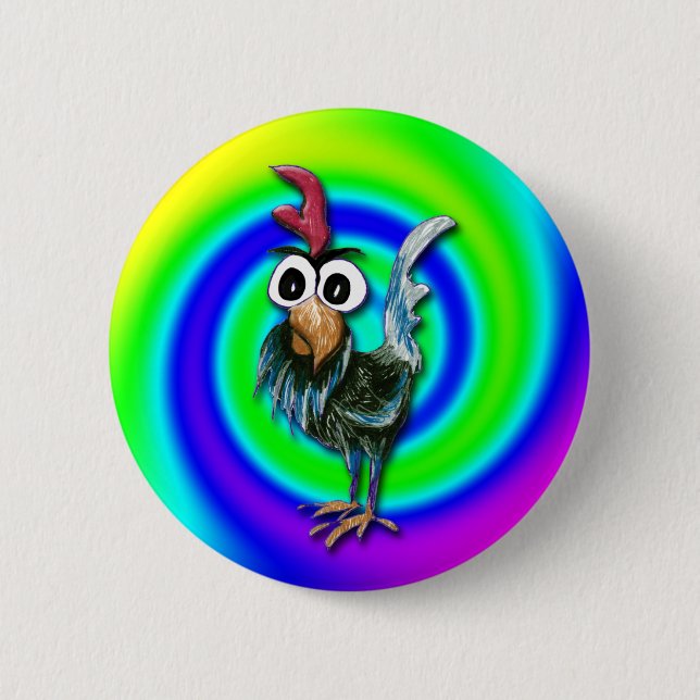 Wild and Crazy Rooster Button (Front)