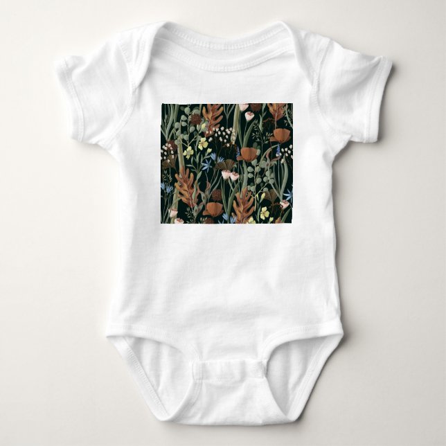 Wild and Dried Flowers Pattern. Baby Bodysuit (Front)