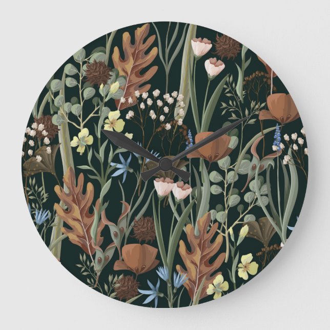 Wild and Dried Flowers Pattern. Large Clock (Front)