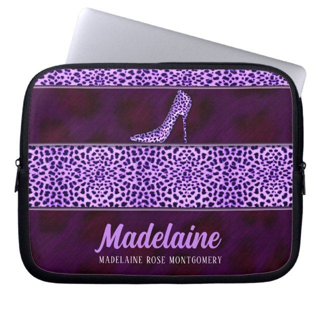 Wild and Feminine Purple Cheetah Print Laptop Sleeve (Front)