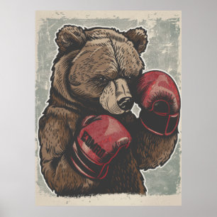 Wild and Fierce Boxing Bear Poster