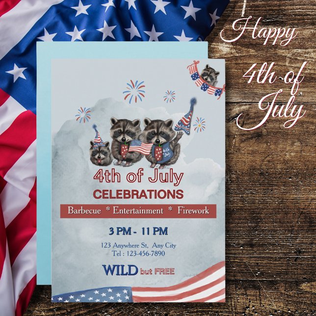 Wild and Free 4th of July Racoon Party Invitation (Wild and Free 4th of July Raccoon Party Invitation)