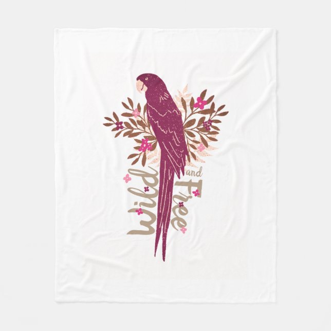 Wild and Free Ara Parrot Tropical Leaves Fleece Blanket (Front)