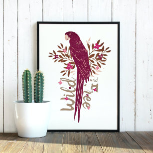 Wild and Free Ara Parrot Tropical Leaves Poster