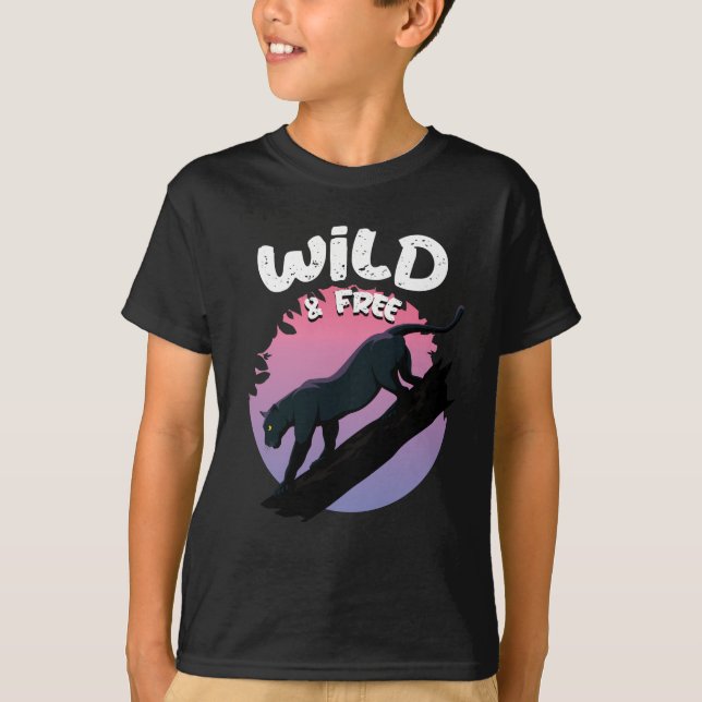 Wild and Free Black Panther jungle animal T-Shirt (Front)