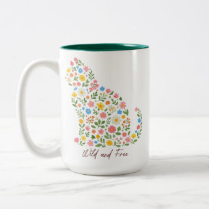 Wild and Free Boho Floral Wildflower Nature Quote Two-Tone Coffee Mug