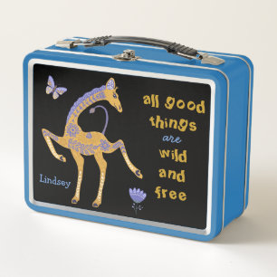 Wild and Free Boho Pattern Giraffe Personalised Metal Lunch Box