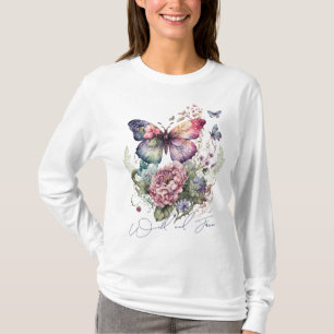 Wild And Free Butterfly Floral Watercolor T-Shirt