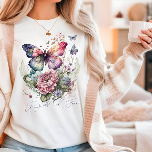 Wild And Free Butterfly Floral Wild Flowers Tri-Blend Shirt