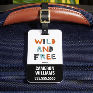 Wild and Free Doodle Letters Luggage Tag
