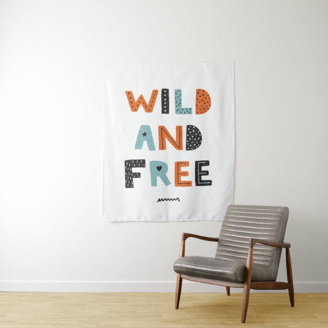 Wild and Free | Doodle Letters Tapestry (In Situ)