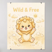 Wild and Free Lion Nursery Poster