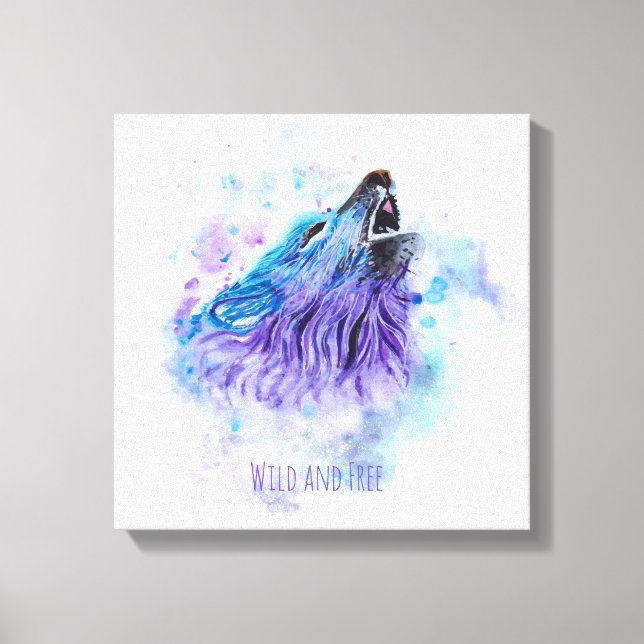 Wild and Free Watercolor Wolf - Mixed Media Canvas Print (Front)