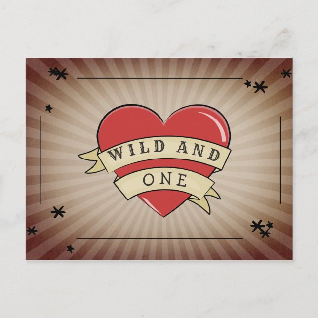 Wild and One Tattoo Heart First Birthday Invitation Postcard (Front)