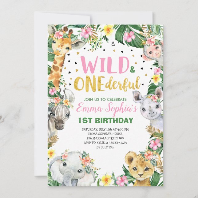 Wild and Onederful 1st Birthday Safari Jungle Invitation (Front)