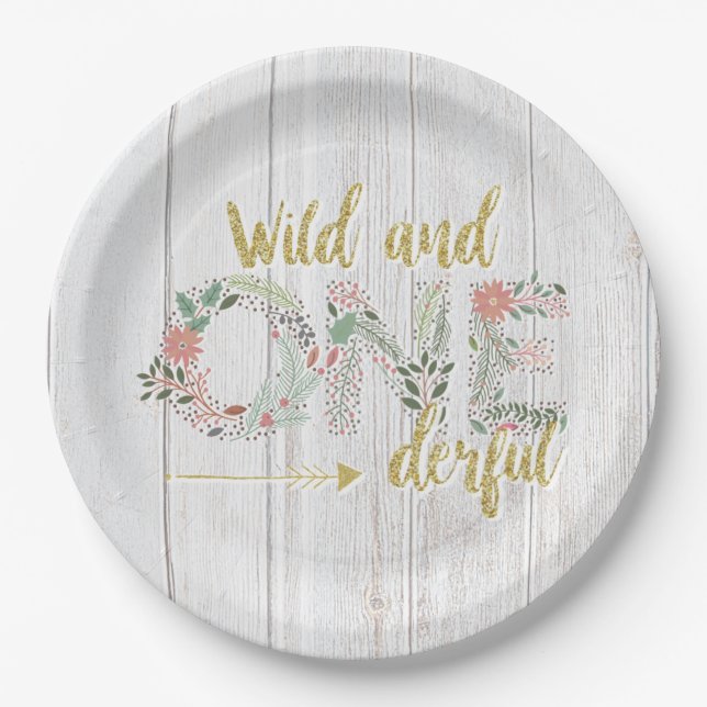 Wild and Onederful Baby Girl First Birthday Paper Plate (Front)