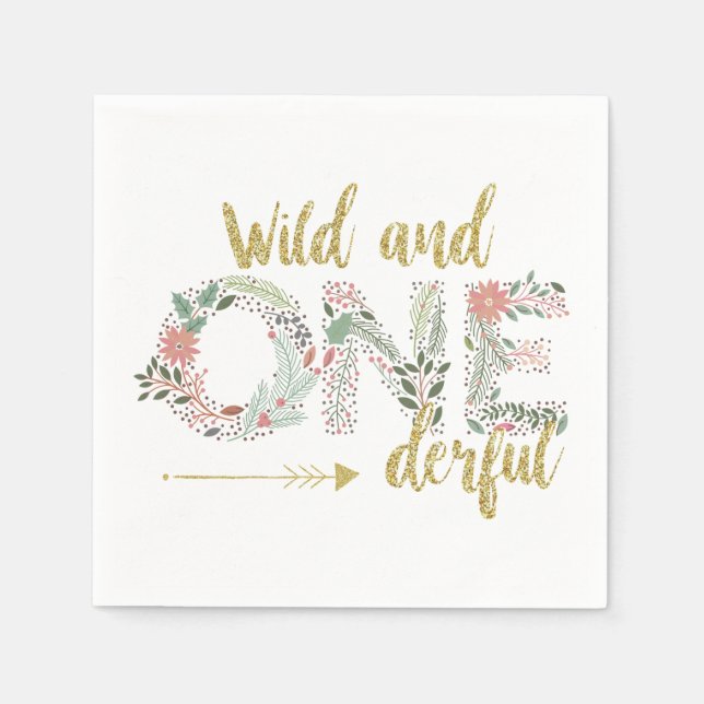 Wild and Onederful First Birthday Baby Girl Napkin (Front)