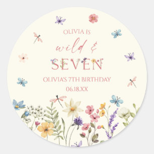 Wild and Seven Wildflower 7th Birthday Party Classic Round Sticker