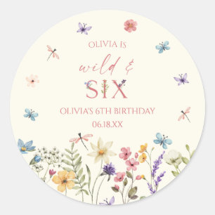 Wild and Six Wildflower 6th Birthday Party Classic Round Sticker