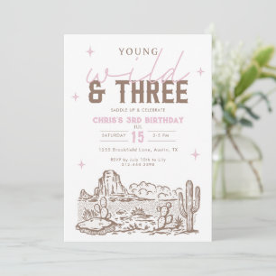 Wild and Three Cowgirl 3rd Birthday Wild West Invitation