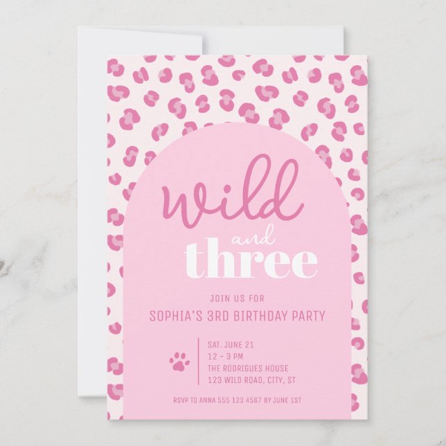 Wild and three girl 3rd birthday party Invitation (Front)