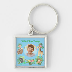 Wild and Three Safari Baby Animals Photo Birthday  Key Ring