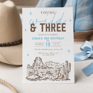 Wild and Three Western 3rd Birthday Cowboy Invitation