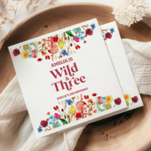 Wild and Three Wildflower Third 3rd Birthday Party Napkin