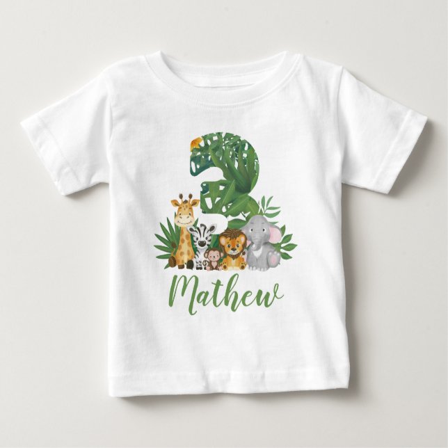 Wild and Tree 3rd Safari Birthday Jungle Animals Baby T-Shirt (Front)