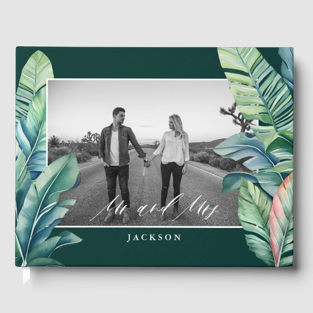 Wild and Tropical Leaves Exotic Foliage Mr and Mrs Guest Book (Front)