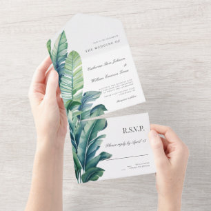 Wild and Tropical Leaves Exotic Foliage Wedding All In One Invitation