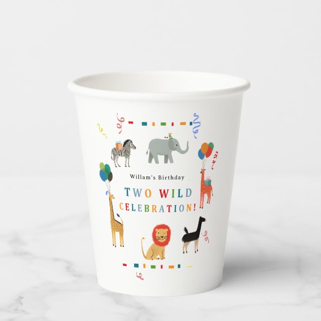 Wild and Whimsical 2nd Birthday Paper Cups (Front)