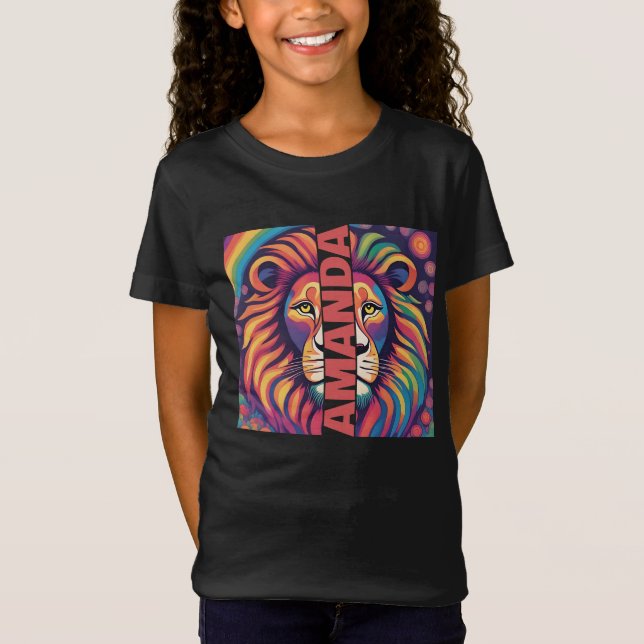 Wild animal colourful rainbow lion face T-Shirt (Front)