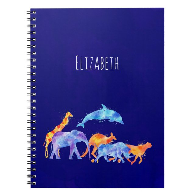 Wild Animal Herd Colourful Watercolor Spiral Notebook (Front)