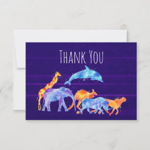 Wild Animal Herd on Purple Abstract  Thank You Card