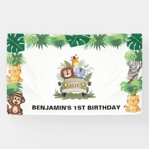 Wild animal jungle safari boy 1st birthday parade banner