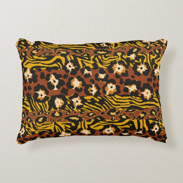 Wild animal leopard and tiger skins patchwork abst decorative cushion (Front)