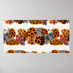 Wild animal mix seamless pattern. Jaguar, leopard, Poster