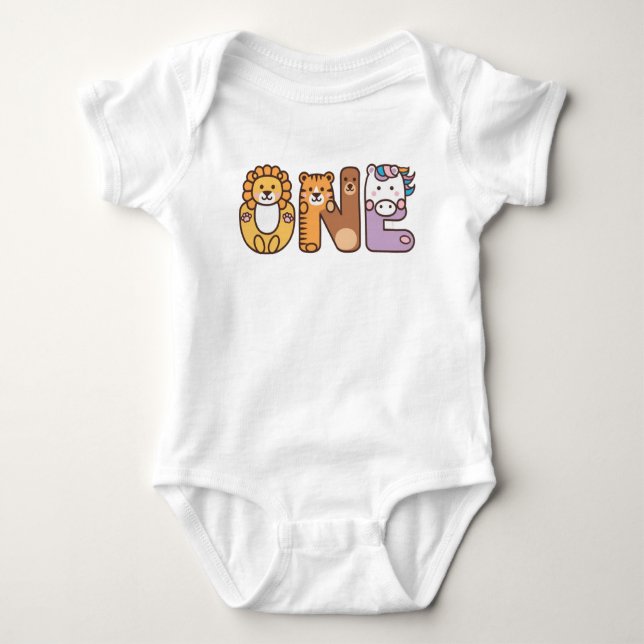 Wild Animal One 1st Birthday Baby T-Shirt Baby Bodysuit (Front)