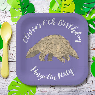 Wild Animal Pangolin 6th Birthday Party Paper Plate