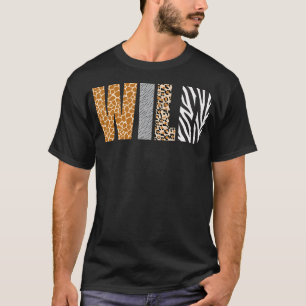 Wild Animal Pattern Giraffe Wolf Leopard Zebra Ani T-Shirt