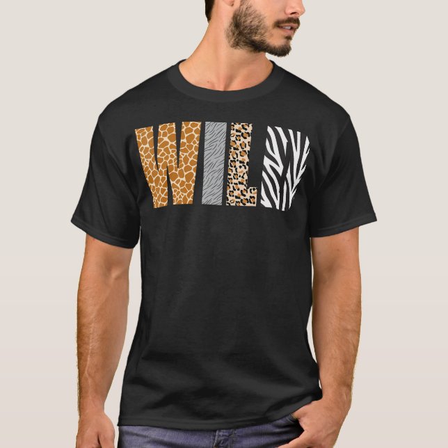 Wild Animal Pattern Giraffe Wolf Leopard Zebra Ani T-Shirt (Front)