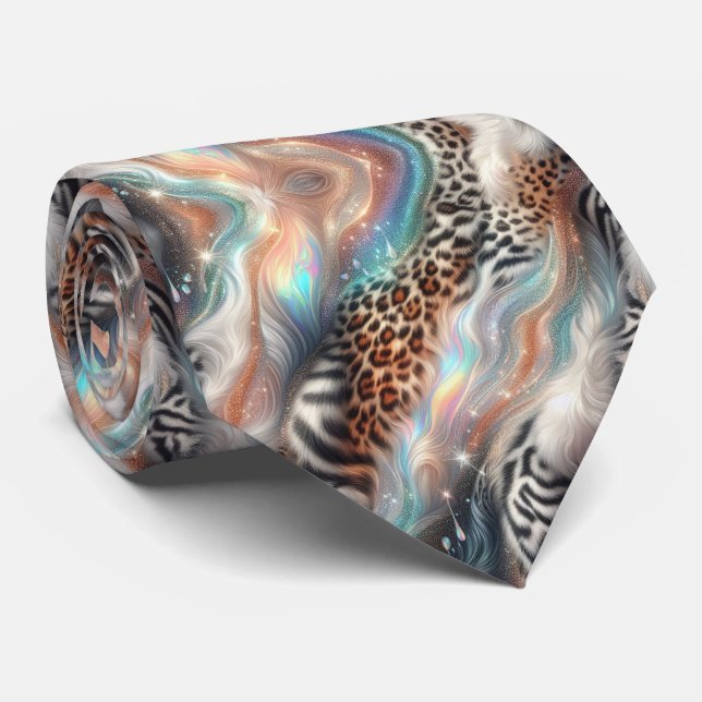 Wild Animal Print Opal Spotted Neck Tie (Rolled)