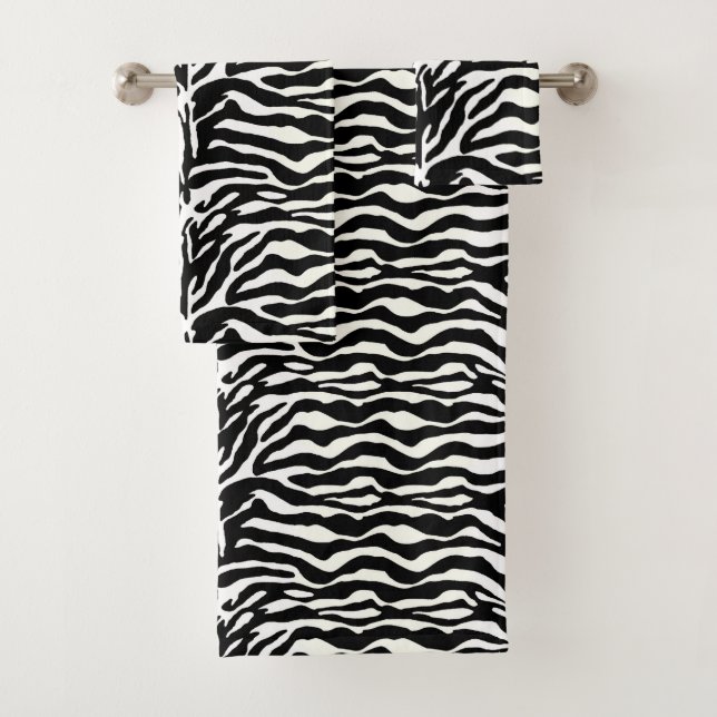 Wild Animal Print, Zebra in Black and White Bath Towel Set (Insitu)