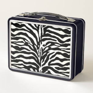 Wild Animal Print, Zebra in Black and White Metal Lunch Box